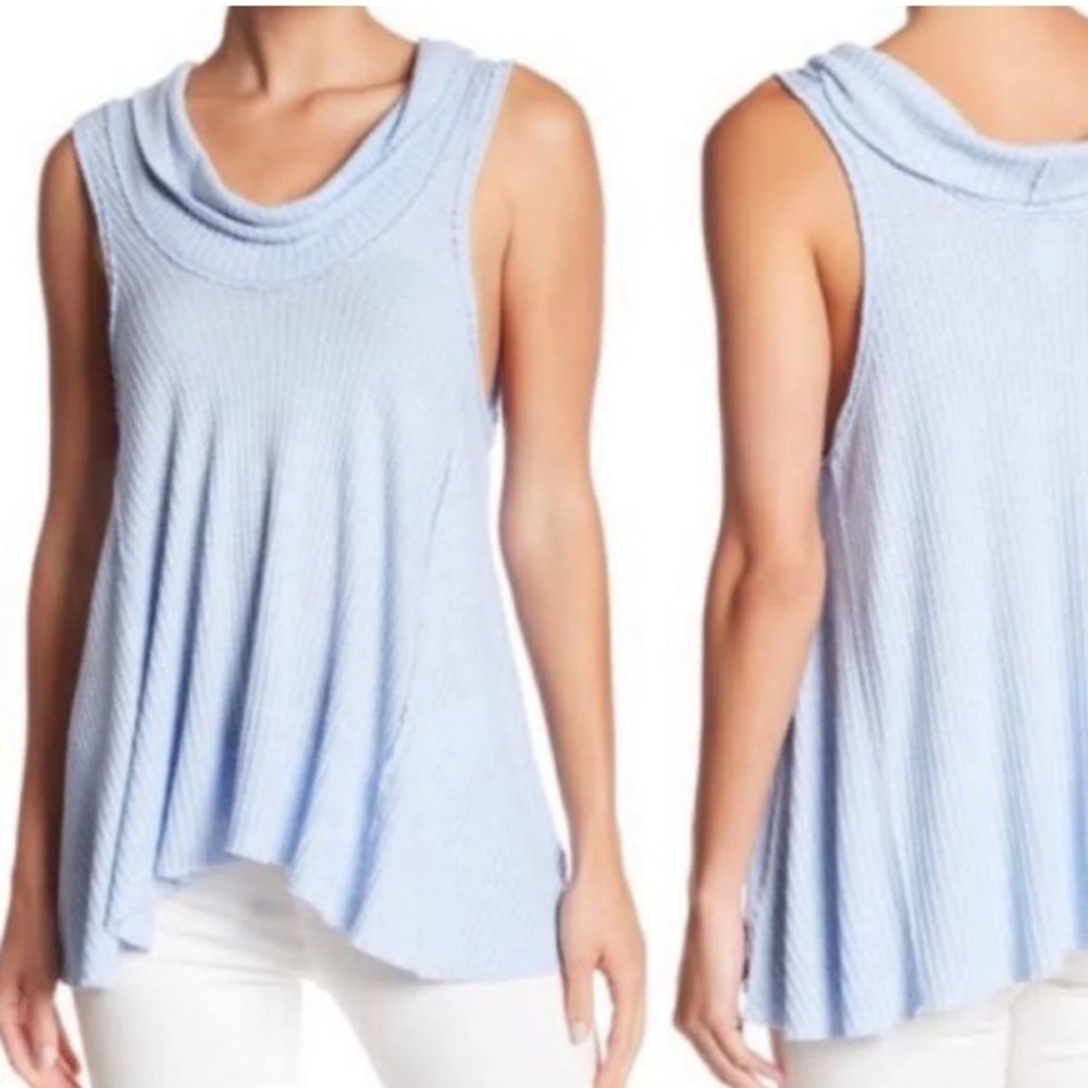 We The Free sky blue cowl neck sleeveless waffle texture shirt. Size medium